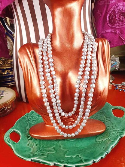 Vintage 1980s Grey Lilac Baroque Freshwater Pearl Necklace – 62" Long Strand