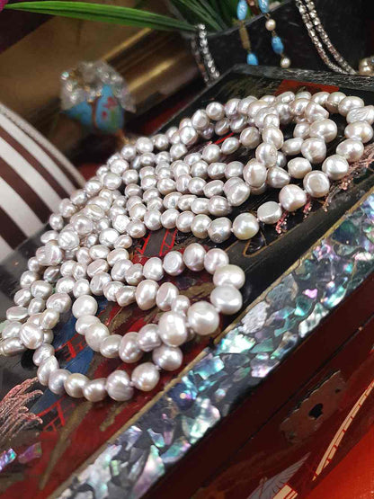 Vintage 1980s Grey Lilac Baroque Freshwater Pearl Necklace – 62" Long Strand