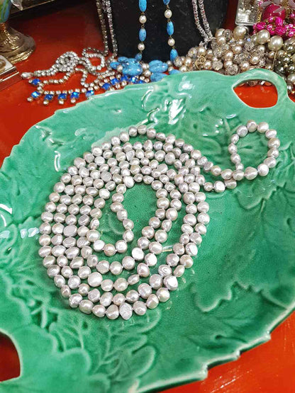 Vintage 1980s Grey Lilac Baroque Freshwater Pearl Necklace – 62" Long Strand