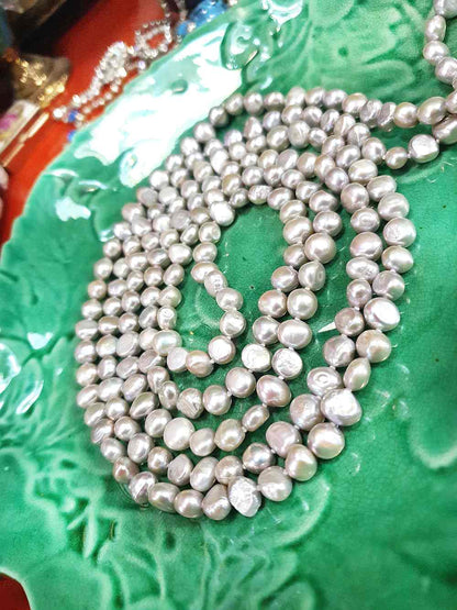 Vintage 1980s Grey Lilac Baroque Freshwater Pearl Necklace – 62" Long Strand
