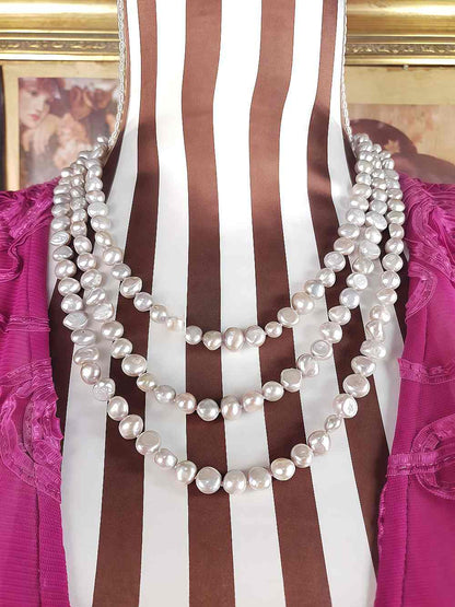 Vintage 1980s Grey Lilac Baroque Freshwater Pearl Necklace – 62" Long Strand