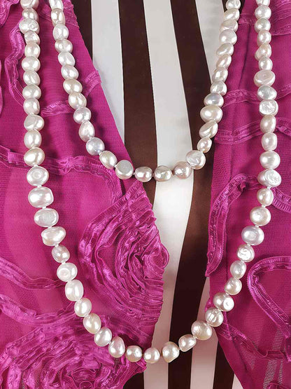 Vintage 1980s Grey Lilac Baroque Freshwater Pearl Necklace – 62" Long Strand