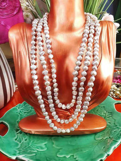 Vintage 1980s Grey Lilac Baroque Freshwater Pearl Necklace – 62" Long Strand