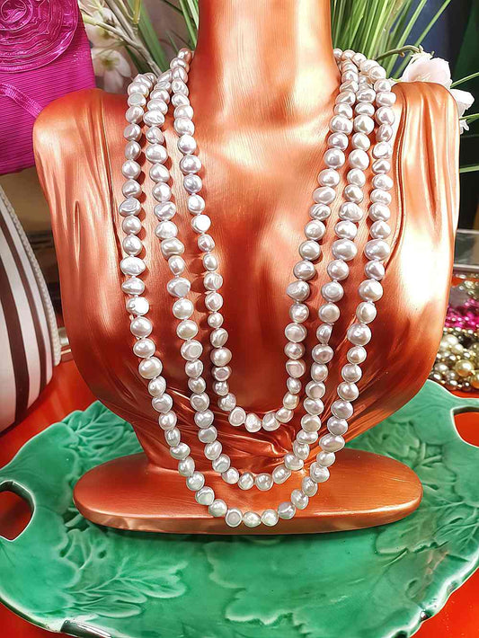 Vintage 1980s Grey Lilac Baroque Freshwater Pearl Necklace – 62" Long Strand