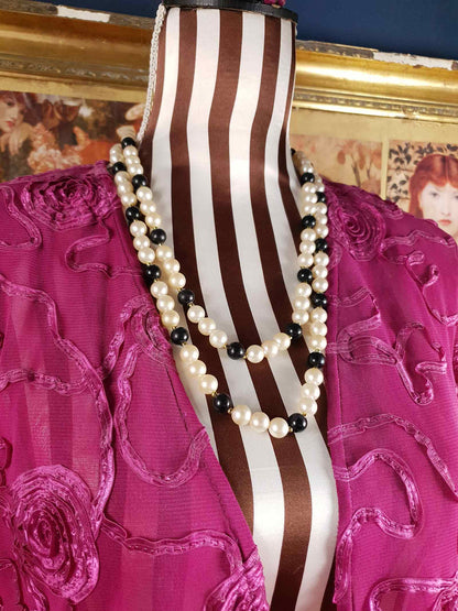 Vintage 1980s White Black Faux Pearl Long Necklace