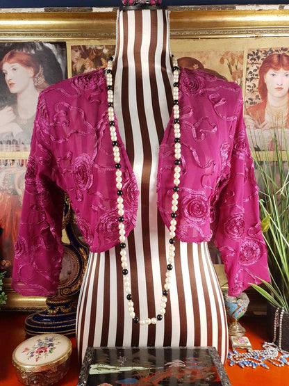 Vintage 1980s White Black Faux Pearl Long Necklace