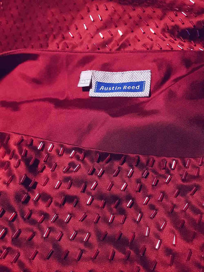 Vintage 90s Burgundy Red Silk Beaded Shift Dress - Size 12