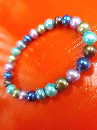 Vintage 90s Blue Green Freshwater Pearl Bracelet Stretch