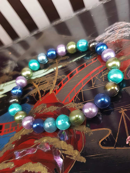 Vintage 90s Blue Green Freshwater Pearl Bracelet Stretch