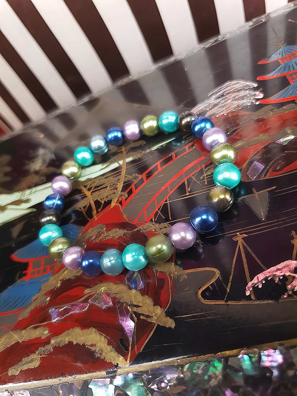 Vintage 90s Blue Green Freshwater Pearl Bracelet Stretch