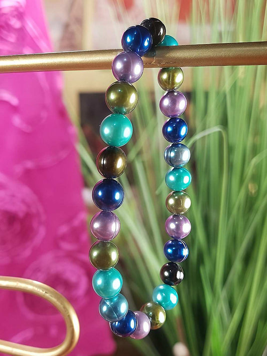 Vintage 90s Blue Green Freshwater Pearl Bracelet Stretch