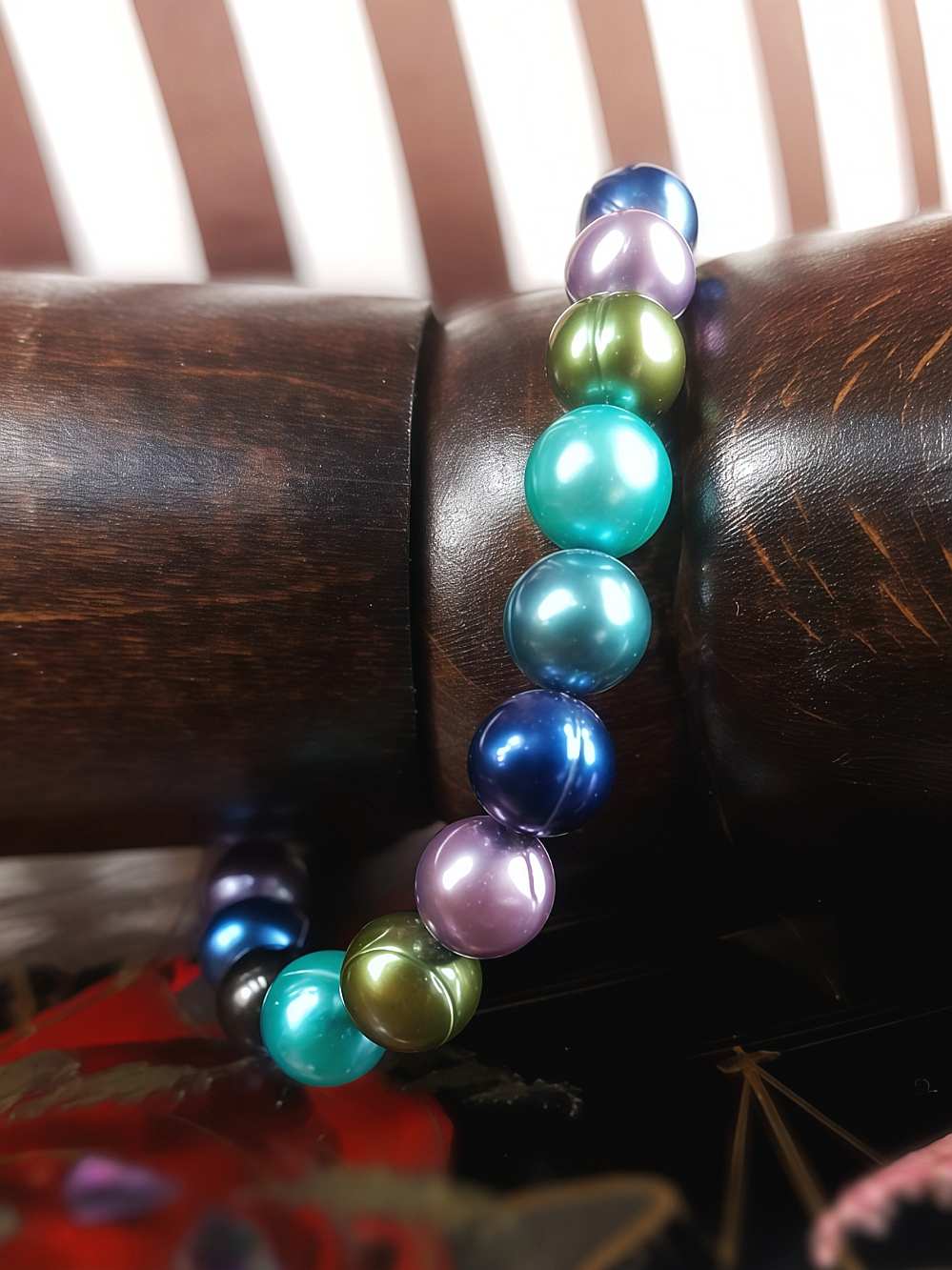 Vintage 90s Blue Green Freshwater Pearl Bracelet Stretch