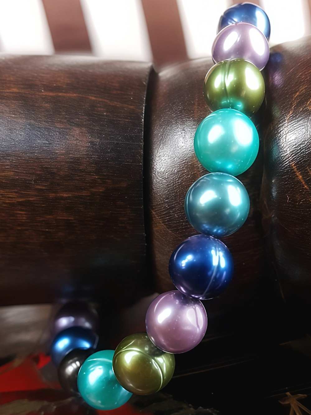 Vintage 90s Blue Green Freshwater Pearl Bracelet Stretch