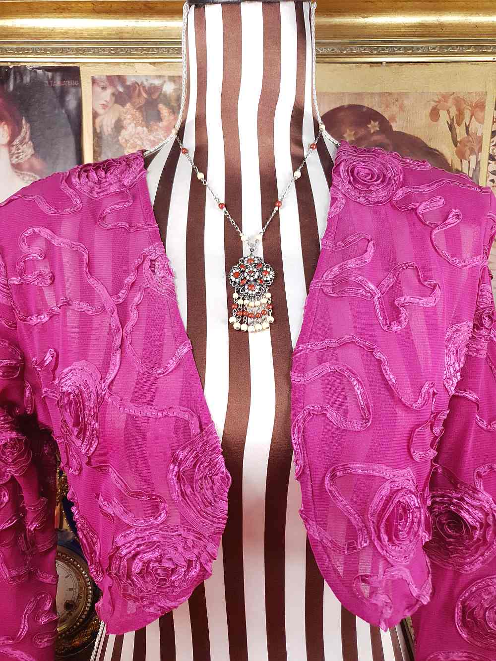 Vintage 90s Boho Bead Filigree Pendant Necklace Bohemian