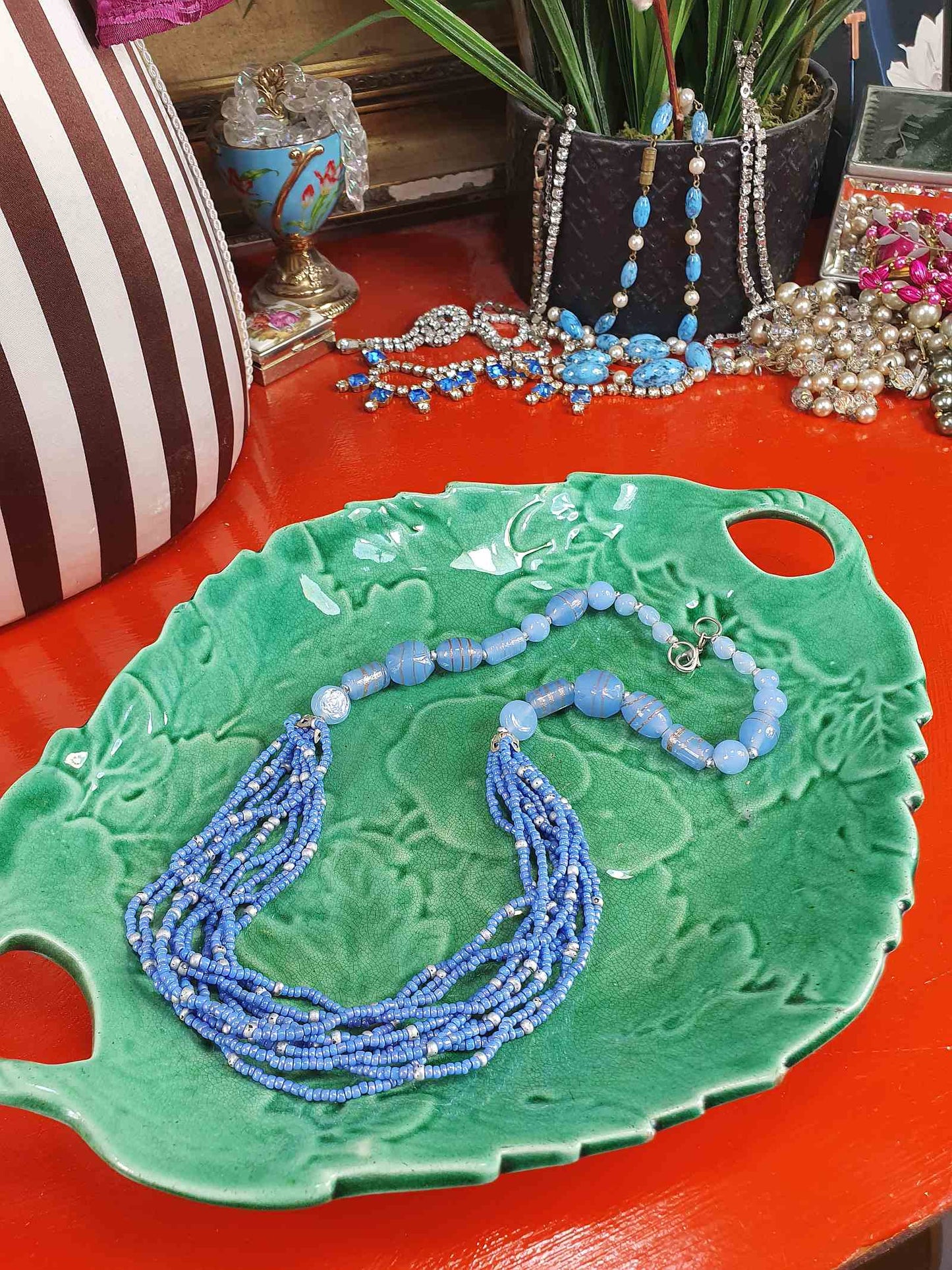 Vintage 90s Purple Lilac Art Glass Bead Necklace