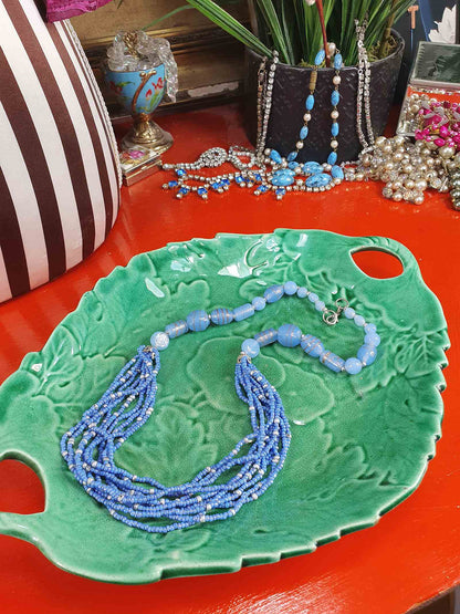 Vintage 90s Purple Lilac Art Glass Bead Necklace