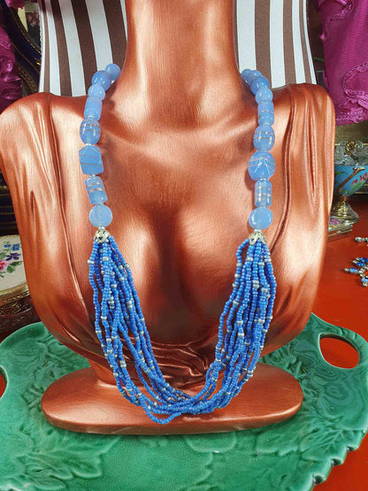 Vintage 90s Purple Lilac Art Glass Bead Necklace