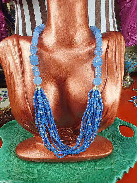 Vintage 90s Purple Lilac Art Glass Bead Necklace