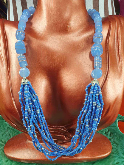 Vintage 90s Purple Lilac Art Glass Bead Necklace