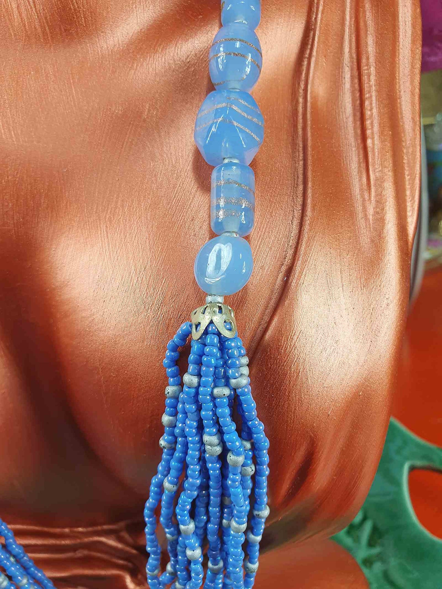 Vintage 90s Purple Lilac Art Glass Bead Necklace