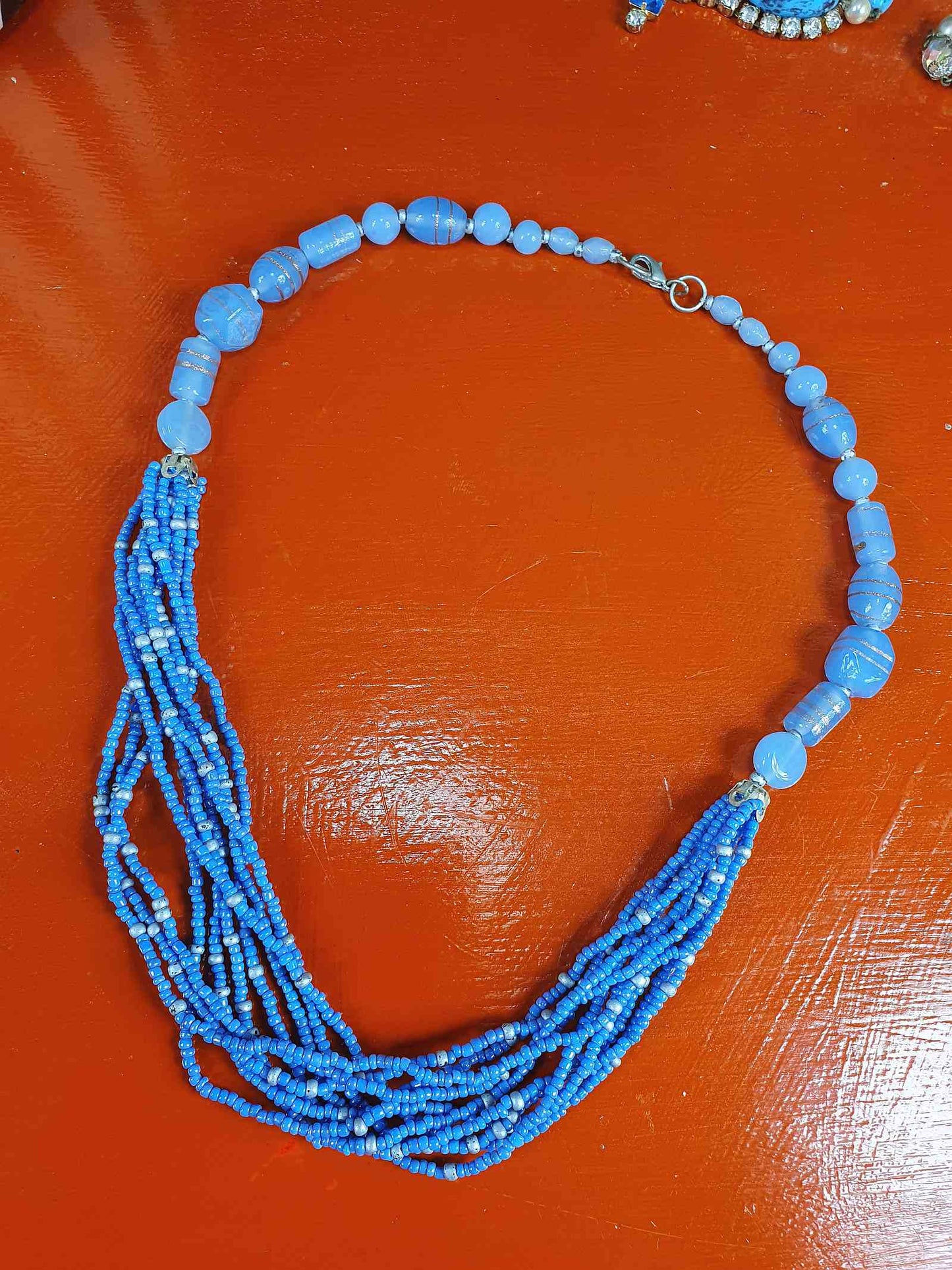 Vintage 90s Purple Lilac Art Glass Bead Necklace