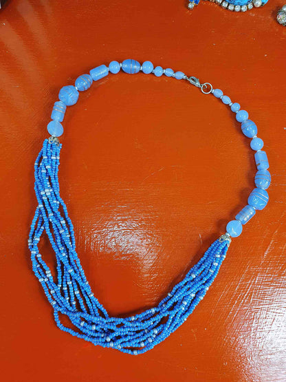 Vintage 90s Purple Lilac Art Glass Bead Necklace