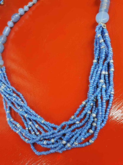 Vintage 90s Purple Lilac Art Glass Bead Necklace