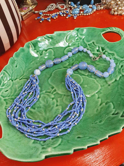 Vintage 90s Purple Lilac Art Glass Bead Necklace