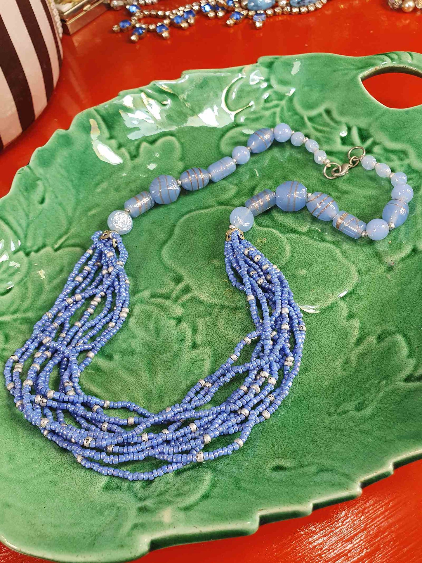 Vintage 90s Purple Lilac Art Glass Bead Necklace