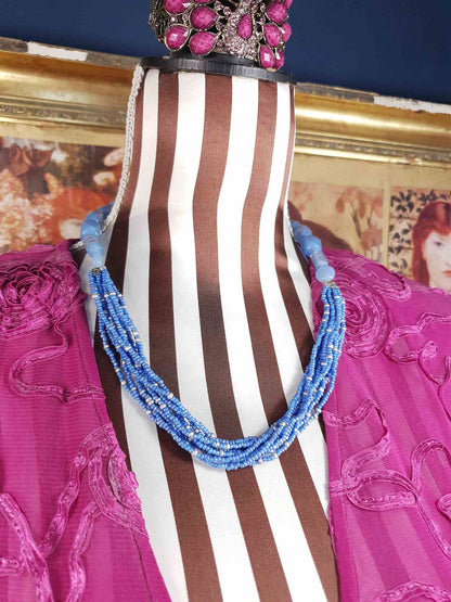 Vintage 90s Purple Lilac Art Glass Bead Necklace