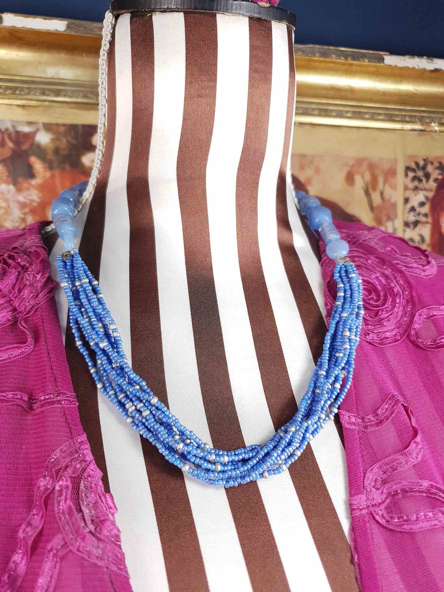 Vintage 90s Purple Lilac Art Glass Bead Necklace