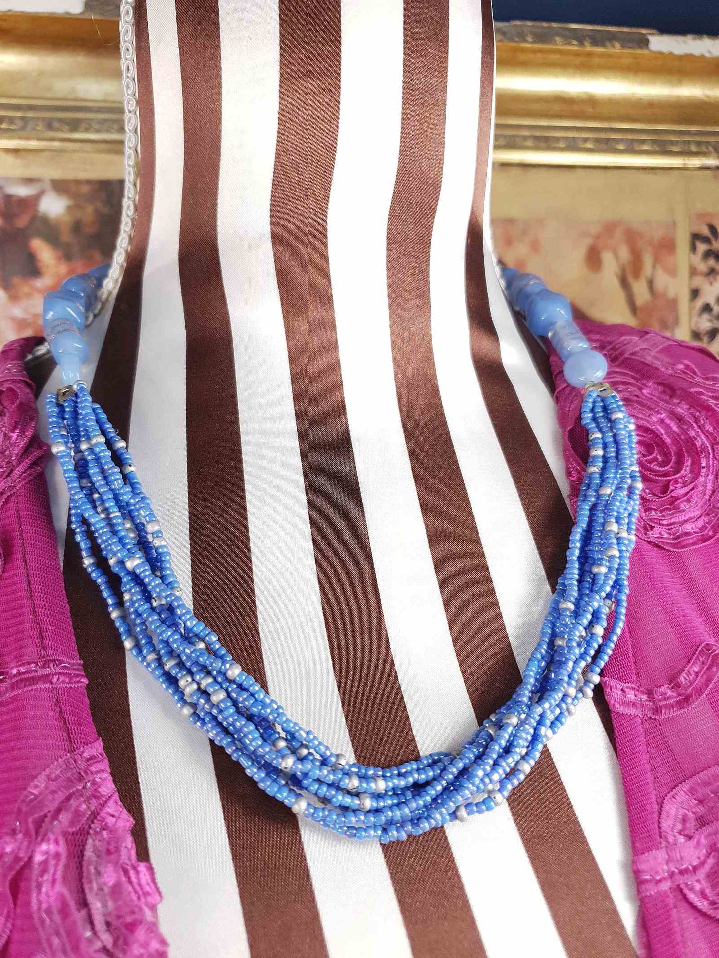 Vintage 90s Purple Lilac Art Glass Bead Necklace