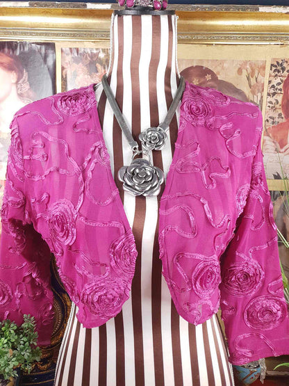 Vintage 90s Rose Statement Necklace Antiqued Silver Tone