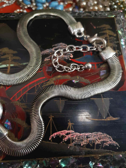 Vintage 90s Rose Statement Necklace Antiqued Silver Tone