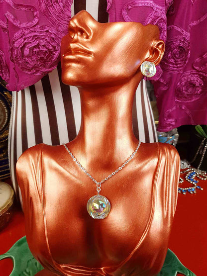 Vintage Aurora Borealis Resin Necklace Earrings Set Y2K