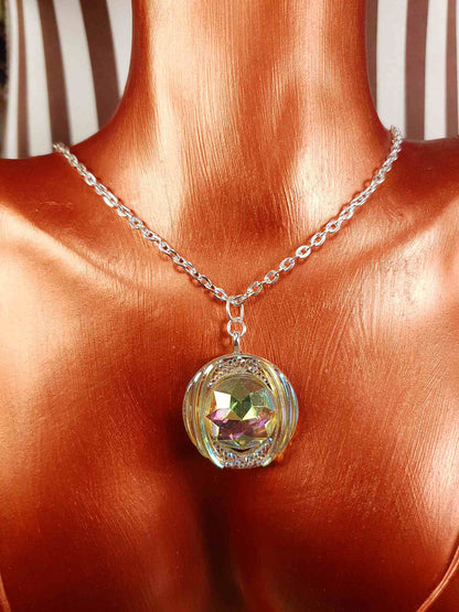 Vintage Aurora Borealis Resin Necklace Earrings Set Y2K