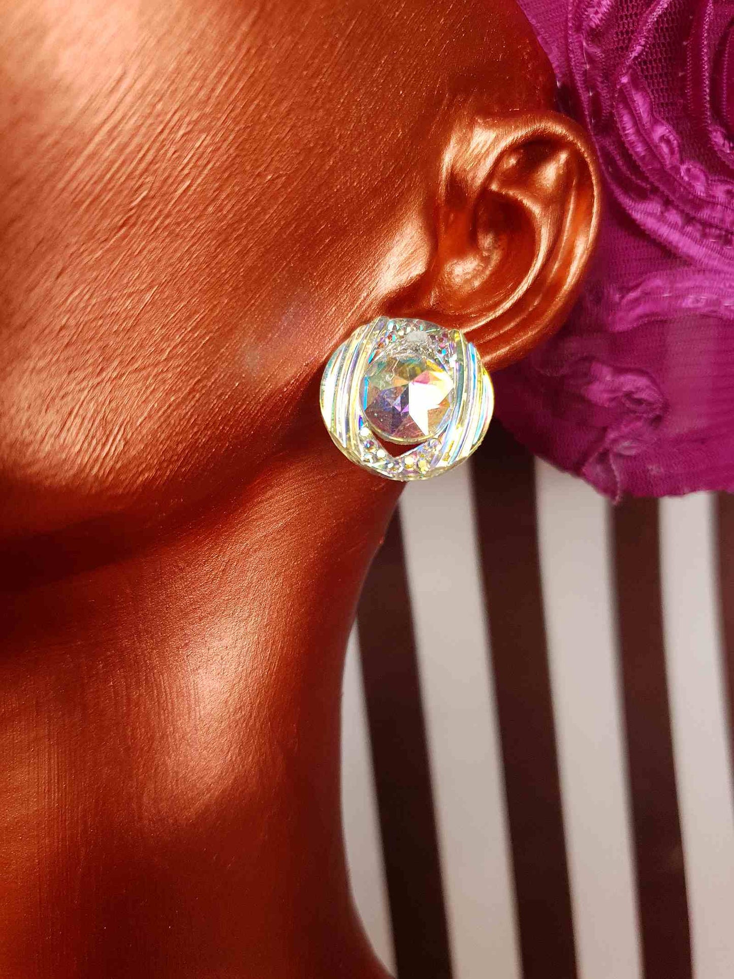 Vintage Aurora Borealis Resin Necklace Earrings Set Y2K