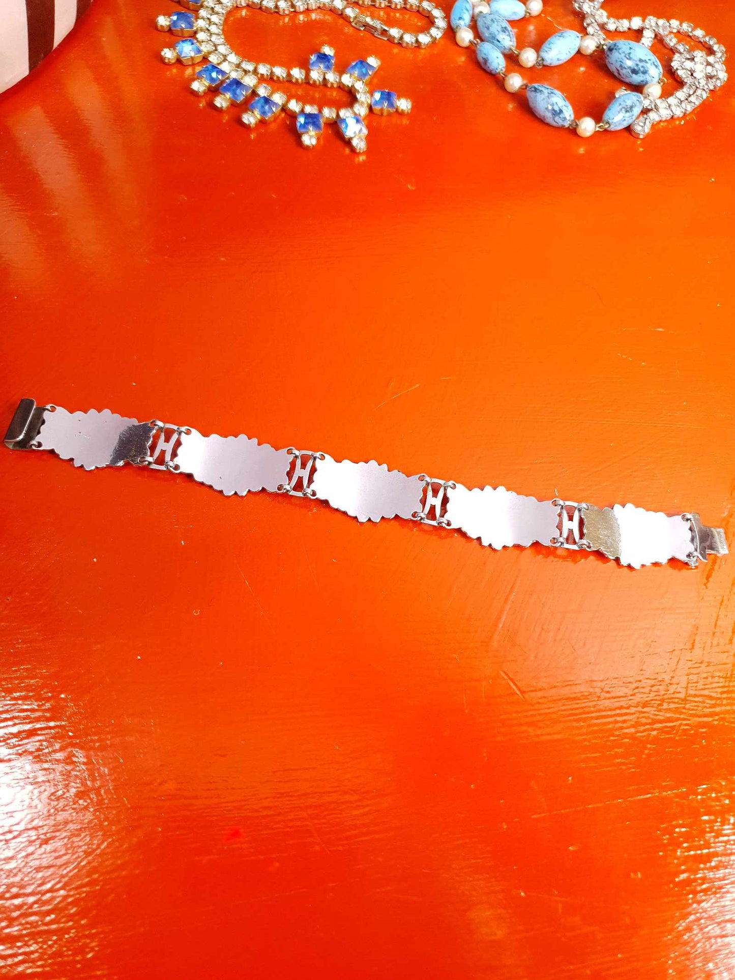 Vintage 1980s Blue Floral Cloisonne Bracelet Flower