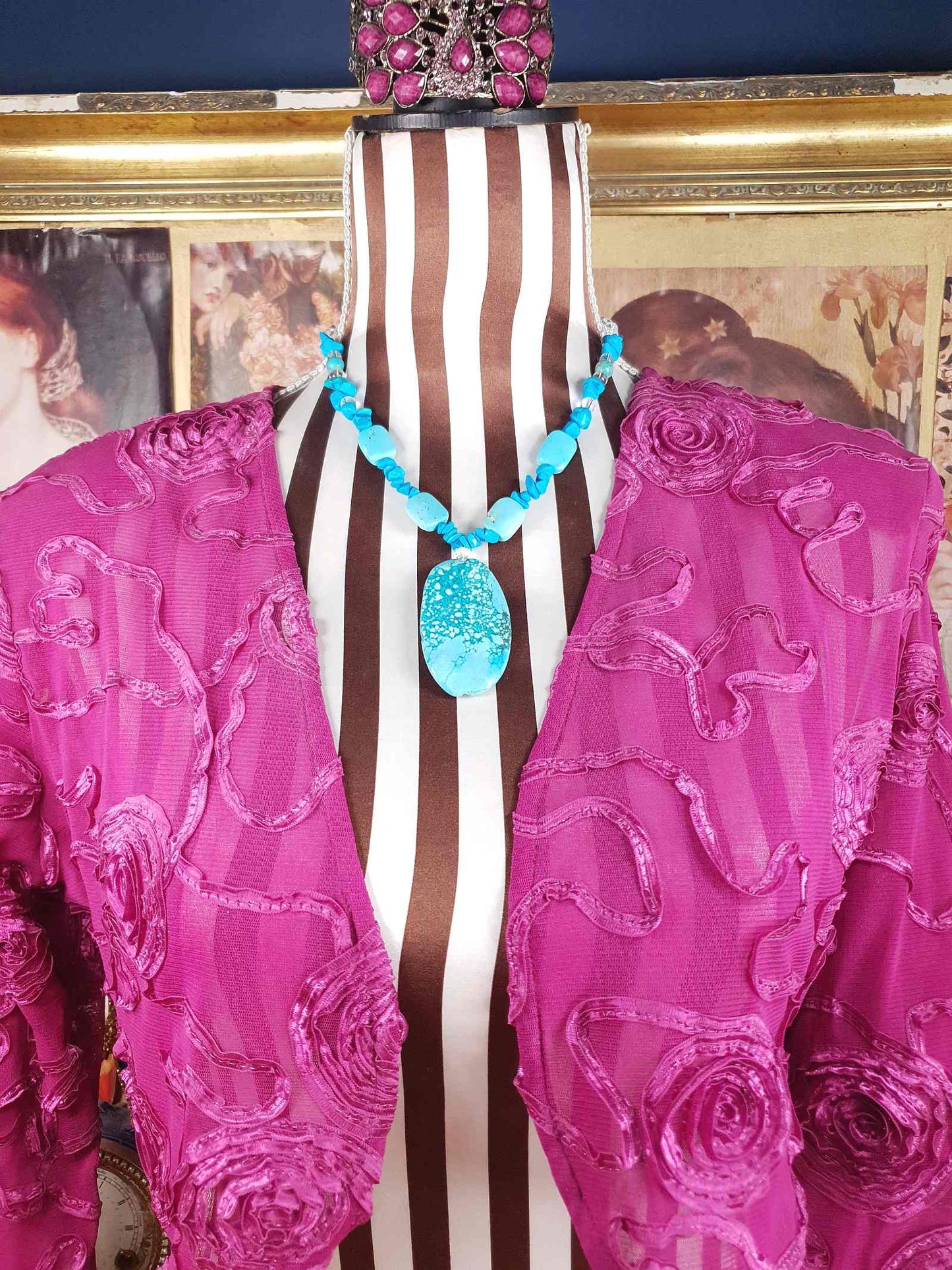 Vintage Turquoise Blue Ceramic Boho Glass Necklace Y2K