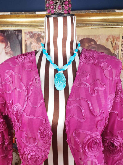 Vintage Turquoise Blue Ceramic Boho Glass Necklace Y2K