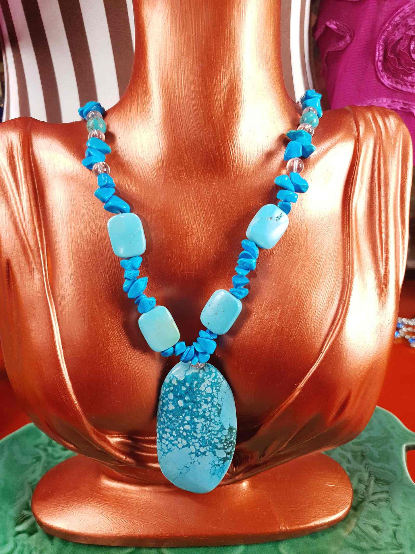 Vintage Turquoise Blue Ceramic Boho Glass Necklace Y2K