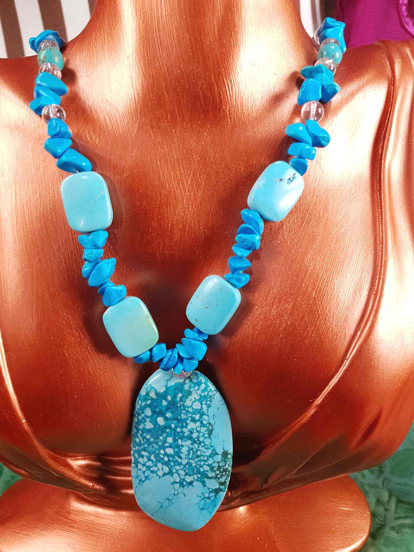 Vintage Turquoise Blue Ceramic Boho Glass Necklace Y2K