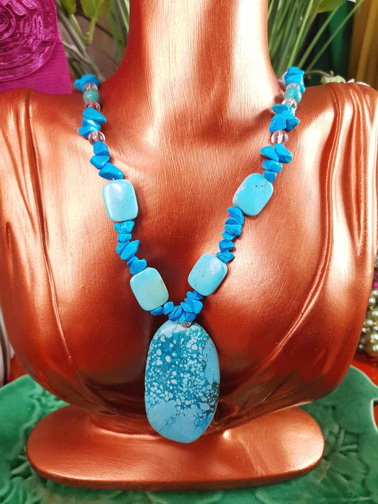 Vintage Turquoise Blue Ceramic Boho Glass Necklace Y2K