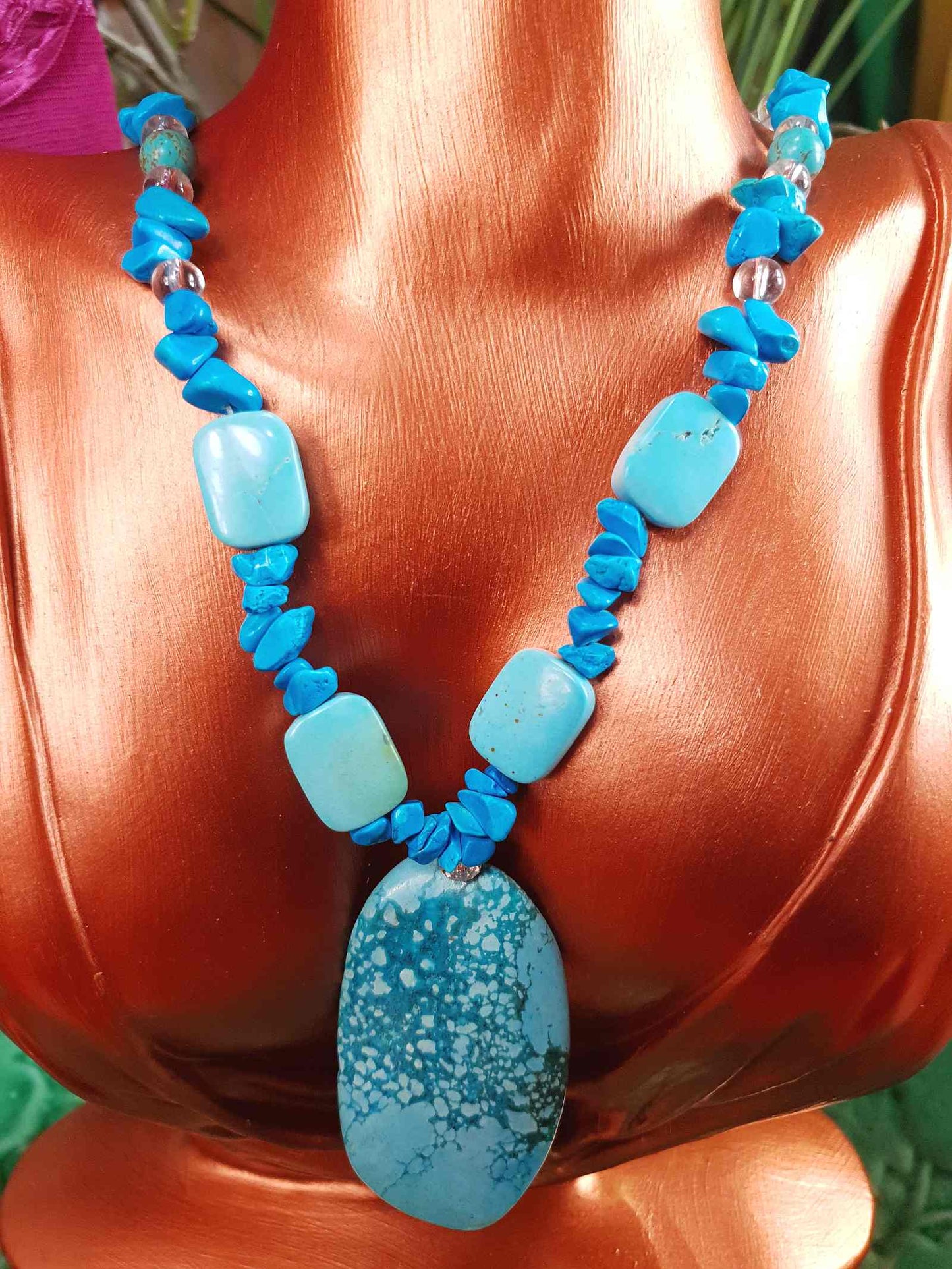 Vintage Turquoise Blue Ceramic Boho Glass Necklace Y2K