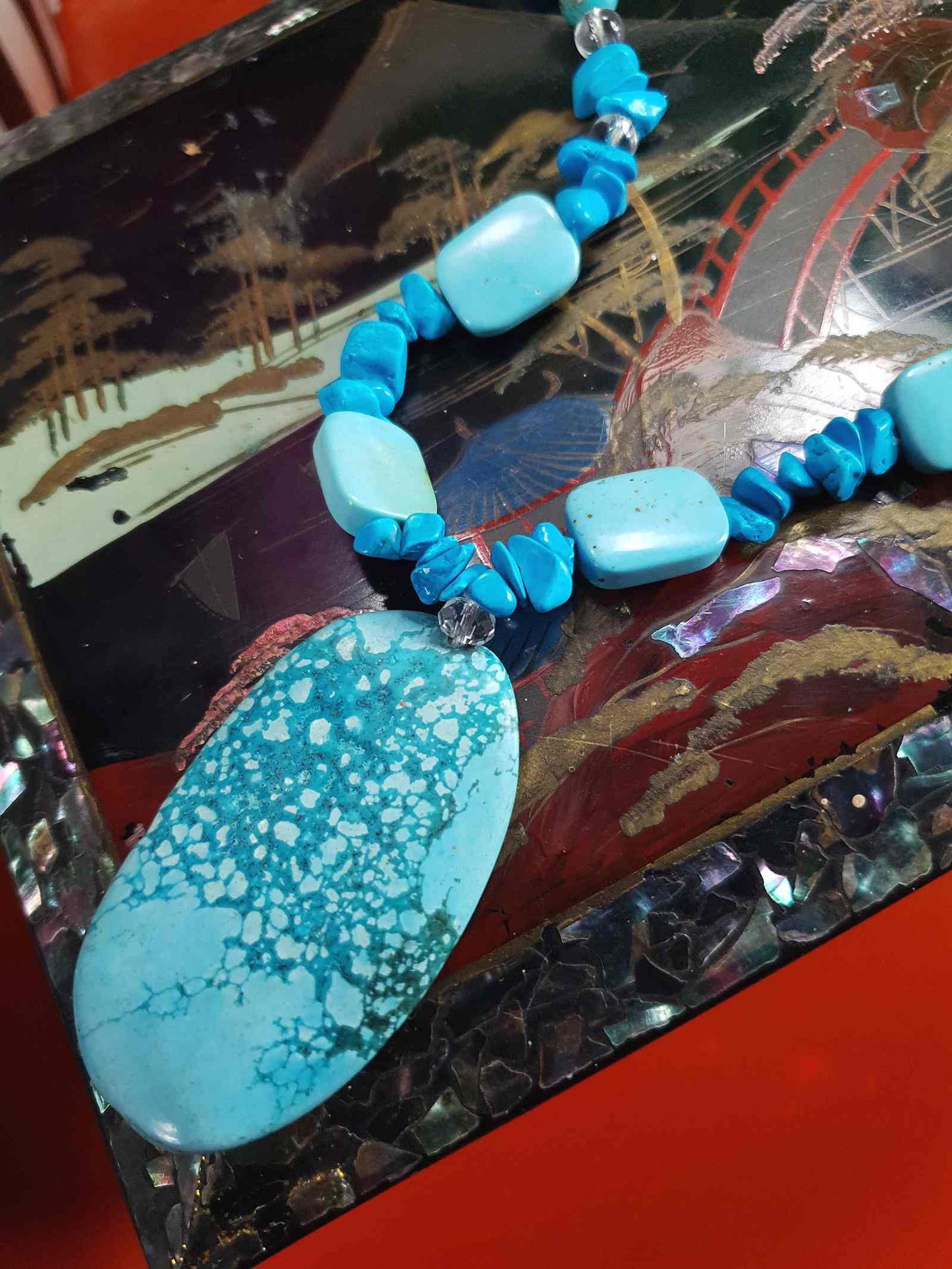 Vintage Turquoise Blue Ceramic Boho Glass Necklace Y2K