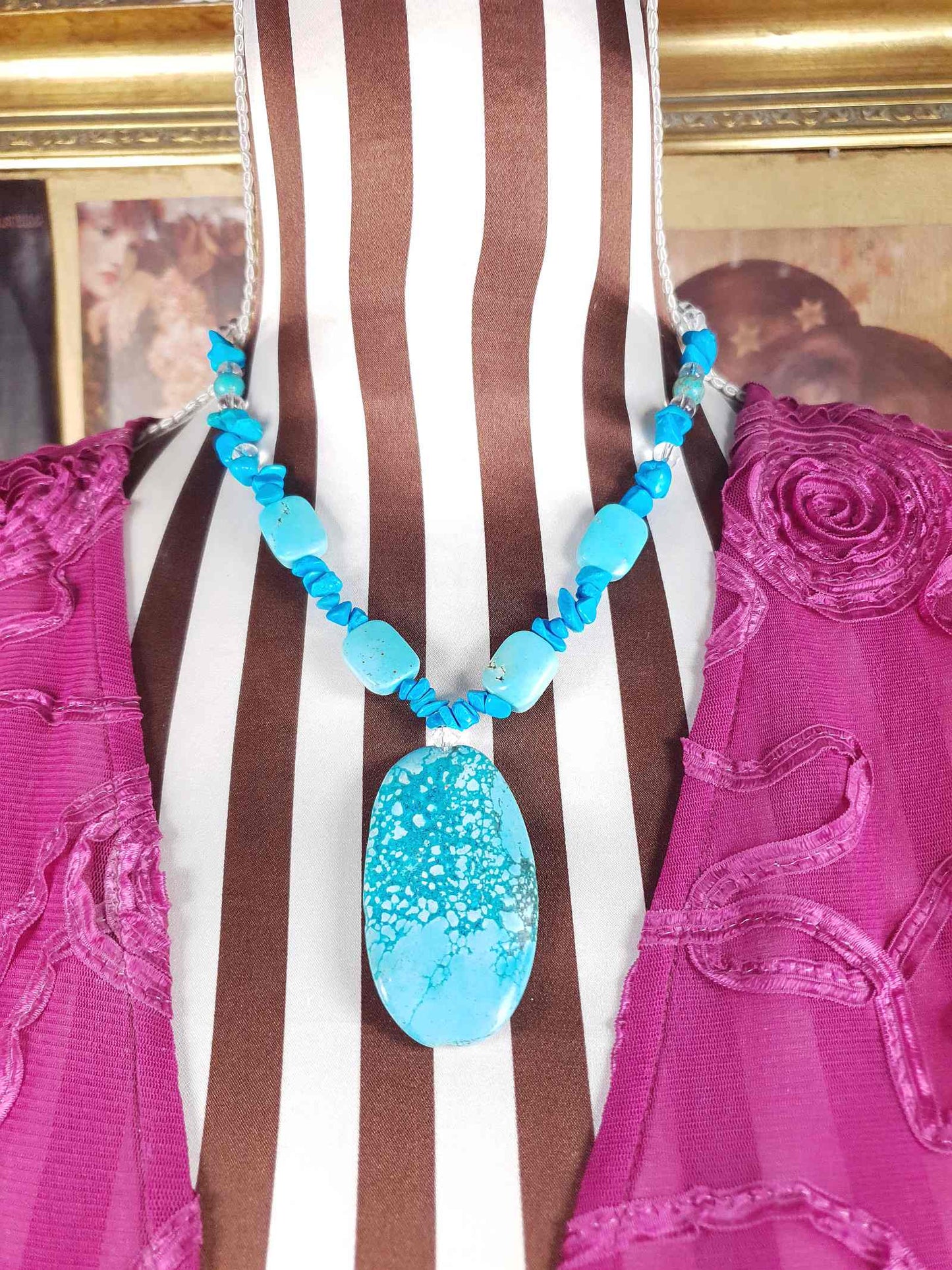 Vintage Turquoise Blue Ceramic Boho Glass Necklace Y2K