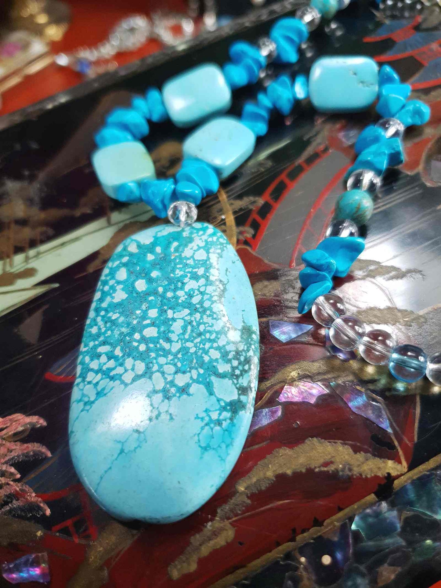 Vintage Turquoise Blue Ceramic Boho Glass Necklace Y2K