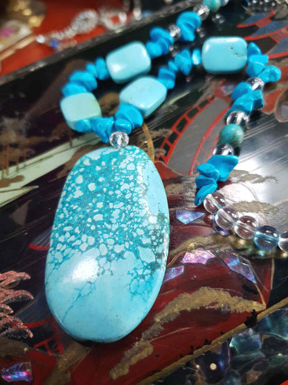 Vintage Turquoise Blue Ceramic Boho Glass Necklace Y2K