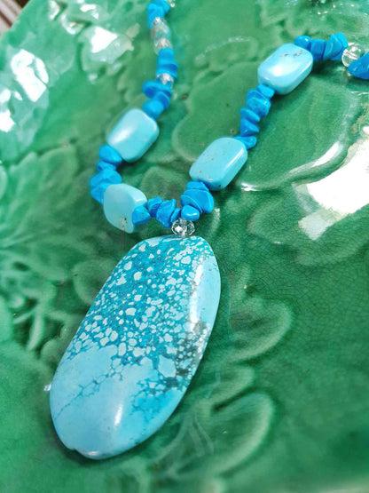 Vintage Turquoise Blue Ceramic Boho Glass Necklace Y2K