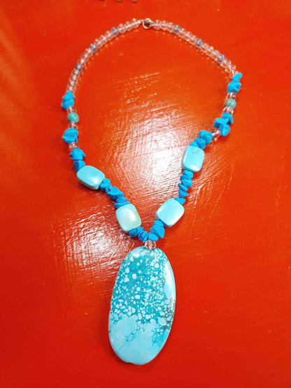 Vintage Turquoise Blue Ceramic Boho Glass Necklace Y2K